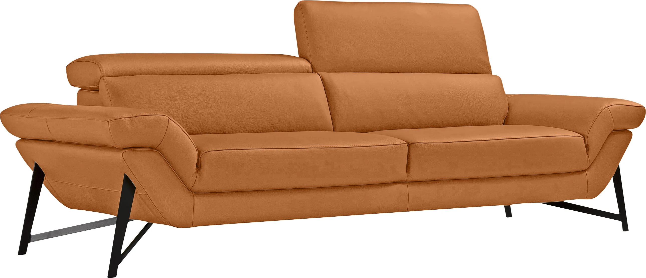 2,5-Sitzer EGOITALIANO "Narcisa" Sofas Gr. B/H/T: 226cm x 96cm x 110cm, Leder BULL, mit verstellbaren Kopfstützen, orange mit verstellbaren Kopfstützen