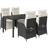 VidaXL 5-tlg. Garten-Essgruppe mit Kissen Schwarz Poly Rattan