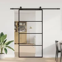 Iiaky Glasschiebetür Komplettset mit tür Schiebetür mit Beschlag Glastür Sicherheitsglas Zimmertür ESG Glas-Transparent-102.5 x 205 cm (213 cm Sliding Rail)
