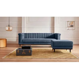 Home Affaire Hocker "Chamby", blau (dunkelblau), B:70cm H:46cm T:64cm, Luxus-Microfaser Lederoptik (100% Polyester);Samtoptik (100% Polyester), Hocker, Fußhocker Polsterhocker, mit Holzrahmen unten