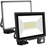 RIGIDON 2x 100W 10000LM Aussenleuchte Bewegungsmelder Led Strahler, Außen Led Lampe, 6000K Kaltweiß Led Flutlicht Außenleuchte, Wasserdicht Außen-Leuchte Flutlicht Für Garten Garage Carport Hauswand