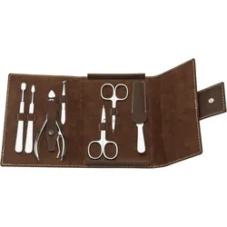 Maniküre-Etui ERBE "Lederetui mit Druckknopf", braun (anilin, leder braun), Nageletuis, B/H: 110mm x 160mm 7 tlg., Rindleder Anilin, B:110mm H:160mm