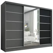 A&J MöbelLand Schiebetürenschrank AURELIA 1 200 x 215 x 59,5 cm Grau/Schwarz