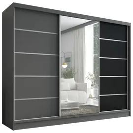 A&J MöbelLand Schiebetürenschrank AURELIA 1 200 x 215 x 59,5 cm Grau/Schwarz