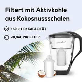 PearlCo Glas-Wasserfilter weiß + 3 Universal Filterkartuschen