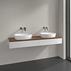 Villeroy und Boch Antao Waschtisch-Unterschrank L17112GF 160x19x50cm, Waschbeckenplattenfarbe warm walnut, glossy white lacquer, Mit Beleuchtung