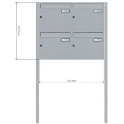 A-014er Freistehende Edelstahl V2A Briefkastenanlage zum Einbetonieren