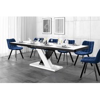designimpex Esstisch Design Tisch HEN-111 Weiß - Schwarz Hochglanz ausziehbar 160 bis 256cm schwarz|weiß