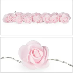 Relaxdays Rosen Lichterkette, 20er LED Lichterkette Batterie, Hochzeit, Verlobung & Valentinstag, warmweiß, Deko, rosa