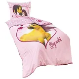 JACK Kinderbettwäsche JACK Linon / Renforcé Bettwäsche 135x200cm 2 tlg. Pferd Spirit Rosa, Renforcé, 2 teilig, lizenzierte Wendebettwäsche für Pferdefans, Pferd, Herzen, Baumwolle rosa