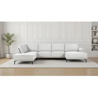 Wohnlandschaft OTTO HOME "XXL Sofa Oland, Struktur, Flachgewebe, Luxus-Microfaser, Boucle", beige (sand), B:345cm H:85cm T:210cm, Struktur weich (100% Polyester);Luxus-Microfaser (100% Polyester);Webstoff (100% Polyester), Sofas, Wohnlandschaft, U-Form, 345 cm, Wellenunterfederung, Skandi-Design, Metallfüße