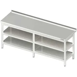 Stalgast Edelstahl Arbeitstisch mit Grund- und Zwischenboden, 2700x600x850 mm, mit Aufkantung, verschweißt