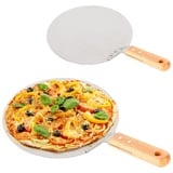 Fetcoi Edelstahl Pizzaschieber mit Verbrühungsschutz Holzgriff, Runder Pizzaspachtel für Pizza Torten Brot Mehrstufigen in Kuchen, 43,5 x 25,5 x 5cm