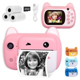 Sofortbildkamera für Kinder, 6,1 cm LCD-Bildschirm Kinder Druckkamera,Digitalkamera für Kinder mit 6-fachem Zoom,24 M Pixeln Dual-Objektiv & 1080P Videorekorder, Geschenk für Jungen und Mädchen (pink)