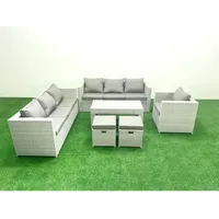 Polyrattan Gartenmöbel-set Im Freien Mit Rechteckiger Couchtisch Sessel 2 Kleine Fußhockern Hellgrau Gemischt - Fimous