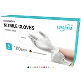 EUROPAPA EUROPAPA® 100x Nitrilhandschuhe Box Einweghandschuhe, Einmalhandschuhe, Untersuchungshandschuhe, Nitril Handschuhe, puderfrei, ohne Latex, unsteril, latexfrei, disposible gloves (S, Weiß)