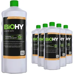BiOHY Creme Seife (6x1l Flasche) | Hautschonende, rückfettende und geruchsneutrale Handseife PHOSPHATFREI | Ohne Parfüm und Farbstoffe