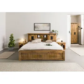 MASSIVMOEBEL24.DE Massivholzbett 160 x 200 cm Schubladen Beige