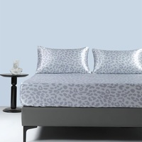 DXHOME Spannbettlaken 140x200cm Satin Blau Hellblau Leopardenmuster Satin Seide Glänzend Bettlaken Modern Satin Spannbetttuch, geeignet für Matratzen bis 30cm