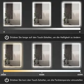 Homcom Badspiegel Dimmbar Badezimmerspiegel, Lichtspiegel Beschlagfrei mit 3 Lichtfarben Silber