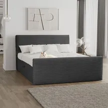 kaiser möbel Boxspringbett mit bettkasten und topper 180x200 TRENTO stoff Plüsch Cord Graphit H3-Bonell - Grau