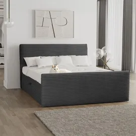 kaiser möbel Boxspringbett mit bettkasten und topper 180x200 TRENTO stoff Plüsch Cord Graphit H3-Bonell - Grau