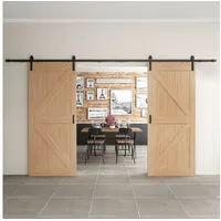 inova wohnen Doppelschiebetür Holz Scheunentor Eiche Größenauswahl (Komplett Set), Laufschiene schwarz Softclose braun 205 cm x 215 cm