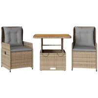 vidaXL 3-tlg Bistro-Set mit Kissen Beige Poly Rattan Modell 14