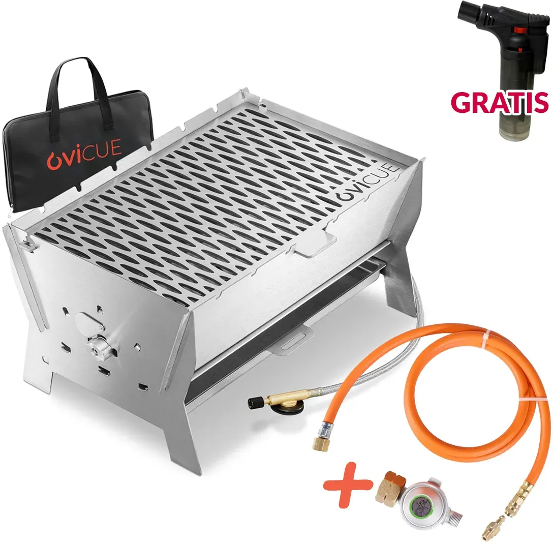 Ovicue L Kompaktgrill 3,5 kW Leistung & 1,3 m Adapter-Set für 5 kg oder 11 kg Ga...