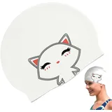 Badekappen für langes Haar, Badekappe für langes Haar – Badekappe aus Silikon mit Katzenmotiv | rutschfeste Badekappen mit Ohrenschutz, Badekappe für Damen,