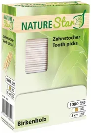 NATURESTAR Zahnstocher in Spenderbox, Stabiler Stocher in praktischer Spenderbox, geschmacksneutral, 1 Box = 1000 Stück, Birkenholz