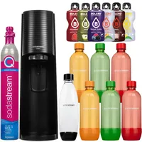 Wassersprudler SodaStream Terra Black + 7 Flaschen, 1L, Schwarz/Orange/Grün/Rot