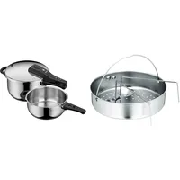 WMF Perfect One Pot Schnellkochtopf Set Induktion 2-teilig & Schnellkochtopf-Zubehör Set 2-teilig, Einsatz gelocht mit Einsatzsteg