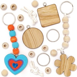 Holz Schlüsselanhänger- und Taschenschmuck-Bastelsets  (pro Set 5) Basteln mit Holz