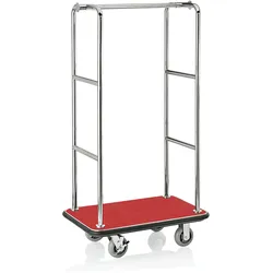 WAS Germany - Gepäckwagen, 94,5 x 61 x 173 cm, silberfarben, roter Teppich, Edelstahl