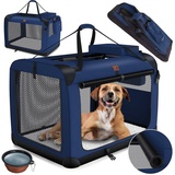 Lovpet Hundebox Hundetransportbox faltbar Inkl.Hundenapf Transporttasche Hundetasche Transportbox für Haustiere, Hunde und Katzen Haustiertransportbox blau 42 cm x 42 cm x 60 cm