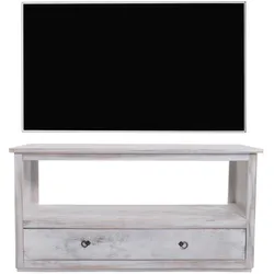TV-Rack Fernsehtisch Lowboard TV-Regal, Shabby-Look, Vintage ~ weiß