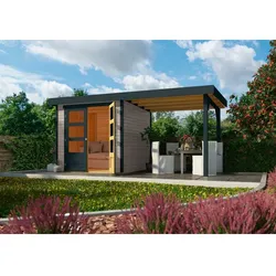 KARIBU Gartenhaus »Lüneburg«, Gartenhaus 213x217x211cm, wassergrau/anthrazit, 19mm