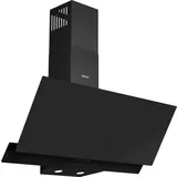 Wiggo A942G Dunstabzugshaube 90cm kopffrei I Abluft Umluft Dunstabzug 626m3/h - Touch-Display 4 Stufen I Energieeffizienzklasse A Schräghaube inkl. 2x Kohlefilter I Abzugshaube Glasfront schwarz