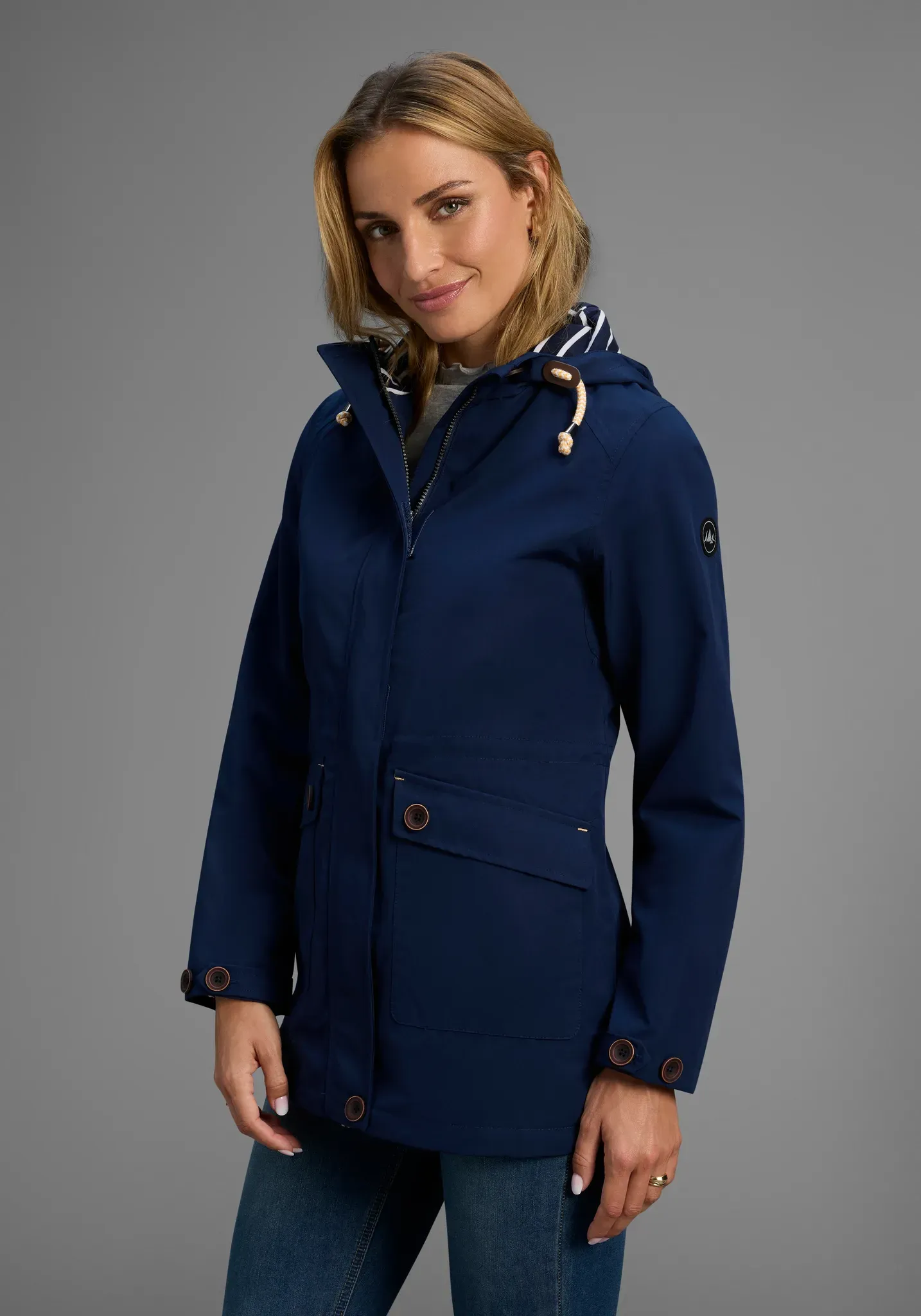 Funktionsparka POLARINO, Damen, Gr. 42, blau (marine), Web, Obermaterial: 85% Polyester, 15% Baumwolle. Futter: 95% Polyester, 5% Elasthan. Ärmelfutter: 100% Polyester, unifarben, weit Po-bedeckend, Jacken, Wasserabweisend & winddicht, atmungsaktiv.