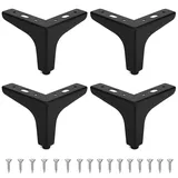 QWORK® 4 Stück Möbelfüße Schwarz Metall, 10cm Füße für Möbel für Schrank, TV-Schränke, Nachttisch, Belastbar Bis 800 KG, Schrauben Enthalten