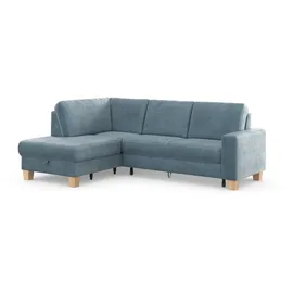 Home Affaire Ecksofa HOME AFFAIRE "Summer L-Form", blau (blau, grau), B:236cm H:91cm T:170cm, 100% Polyester, Sofas, Ecksofa, mit Ottomane, wahlweise mit Bettfunktion und Bettkasten, Cord-Bezug