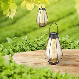 bmf-versand Solarleuchten Garten Laterne 2er Set Solarlampe Außen Leuchte Solar LED Metall - Schwarz/Gelb