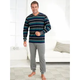 wäschepur Schlafanzug WÄSCHEPUR, Herren, Gr. 60/62, grau (grau, geringelt), 80% Baumwolle, 20% Polyester, Homewear-Sets Schlafanzug, Topseller