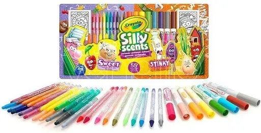 CRAYOLA Silly Scents Aktivitäts-Set | 55 Teile süßer & stinkender Mal-Spaß! | Enthält Stifte, Wachsmalstifte, Marker & Mal-Karten! | Ab 3 Jahren geeignet