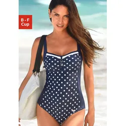 Badeanzug LASCANA, Damen, Gr. 40, Cup D, blau (marine, weiß), Polyamid, Print-Einsatz, Badeanzüge, eingearbeitete Softcups, verstellbare Träger, modisches Druckdesign, Topseller