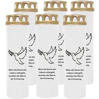 HS Candle Grabkerze mit Motiv 100h Brenndauer (6-tlg), Ø7xH25 cm, Grabkerze mit Motiv im 1er, 3er, 6er, 9er Pack weiß