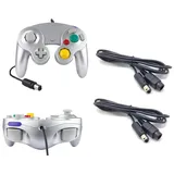 2 Controller Silber + Verlängerungskabel für Nintendo Game Cube Controller Silver GC Verlängerung Extansion Nintendo Wii Cable