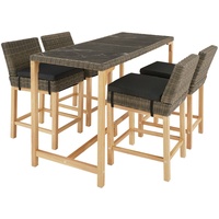 Tectake tectake® Rattan Tisch Lovas mit 4 Stühlen Latina mit Aluminiumgestellen, - Naturbelassen