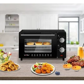 Woltu 10 Liter, 650 Watt Toasterofen Pizzaofen Backblech mit Timer 0-60 Min., Miniofen Grillrost Entnahmegriff, Schwarz
